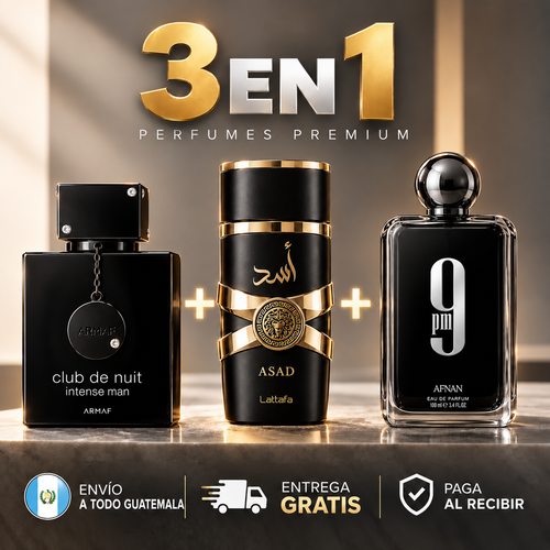 Pack 3x1 Perfumes Hombre | Armaf Club de Nuit Intense + Lattafa Asad + Afnan 9PM 100ml cada uno