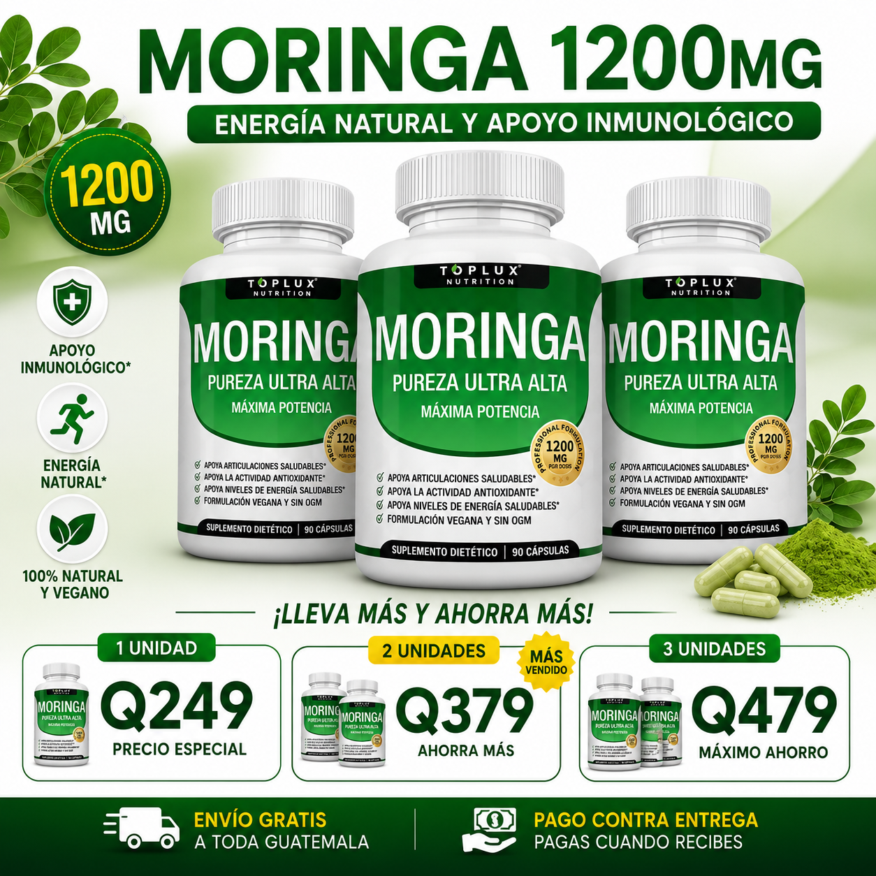 Moringa 1200mg - Energía, Vitalidad y Apoyo Inmunológico