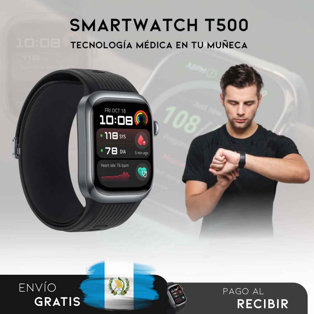 SmartWatch T500 – Monitor Médico 3 en 1 | Menú en español